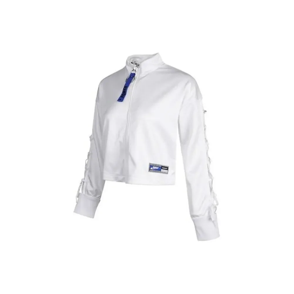 Nike Sportswear Cropped Casual‎ Stand Collar Track Jacket White Medium
